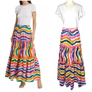 Farm Rio Dancing Stripes Maxi Skirt Size X-Small